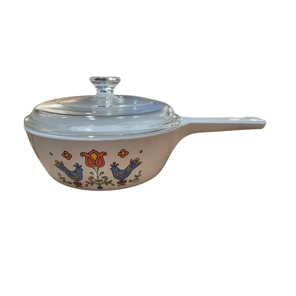 Vintage Corning Ware Country Festival Blue Bird Skillet w/Lids (P-81-B & P-82-B)